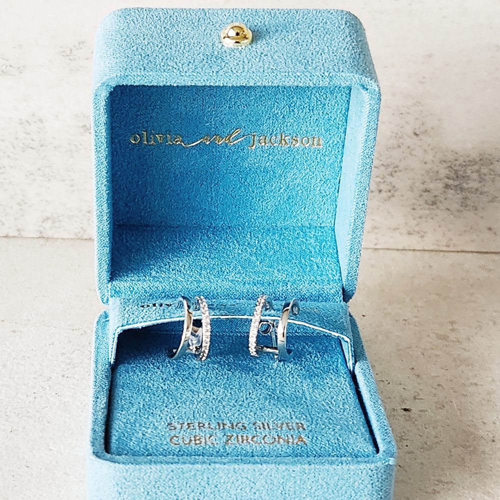 Olivia & Jackson NEW Sterling Silver Cubic Zirconia Double Hoop Huggie Earrings